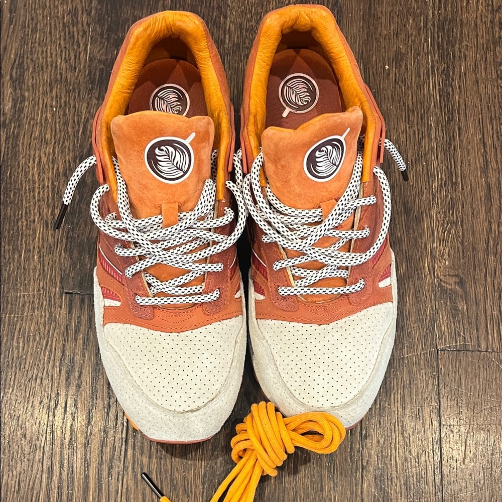 Saucony Orange and Cream Sneakers with Patterned Laces